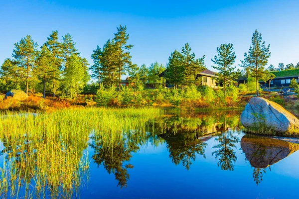 Morning Sunrise Reflection Lake River Nature Landscape Norway Treungen Vacation — Stock Photo, Image