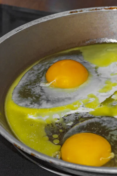 Bak Eieren Bak Gebakken Eieren Pan Ochtend — Stockfoto