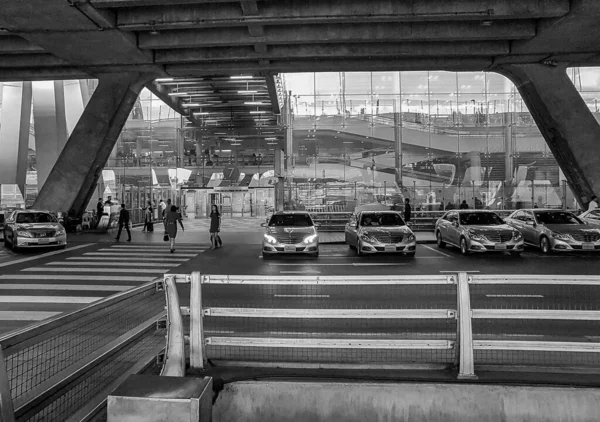 Bangkok Tailândia Mai 2018 Foto Preto Branco Carros Estacionamento Saída — Fotografia de Stock