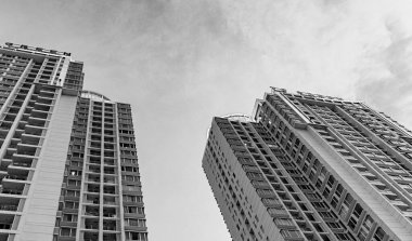 Bangkok Tayland 21. Mai 2018 Mimari binaların, gökdelenin ve Bangkok Tayland 'ın şehir manzarasının siyah beyaz resmi.