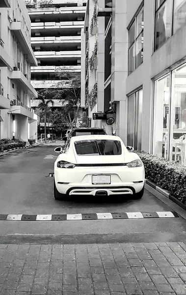 Bangkok Tailândia Mai 2018 Foto Preto Branco Carro Esporte Estacionado — Fotografia de Stock