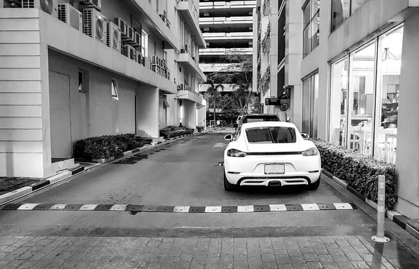 Bangkok Thailand Mai 2018 Black White Picture Sports Car Parked — Stock Photo, Image