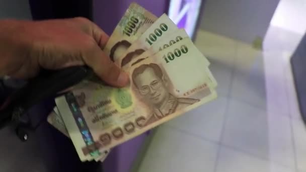 Samut Prakan Tailandia Mai 2018 Billetes Dinero Tailandeses 1000 Baht — Vídeo de stock