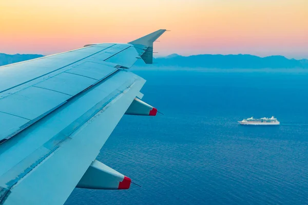 Lot Nad Rodos Grecji Morze Podczas Kolorowego Zachodu Słońca — Zdjęcie stockowe