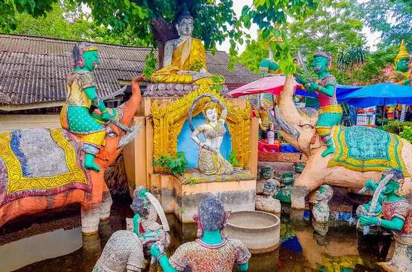 Phra Mae Thorani Elefantes Guardián Del Templo Yaksha Estatuas Esculturas — Foto de Stock