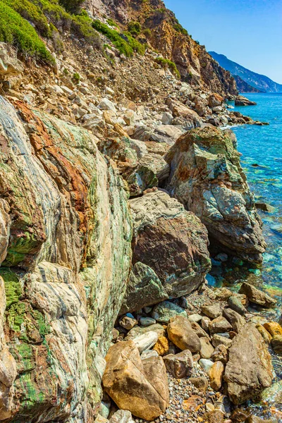 Paisajes Costeros Naturales Isla Cos Grecia Con Montañas Acantilados Rocas — Foto de Stock