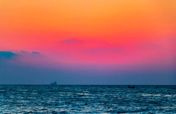 Schiffsboot Vor Dem Schönsten Sonnenuntergang Strand Von Ialysos Auf Der — Stockfoto