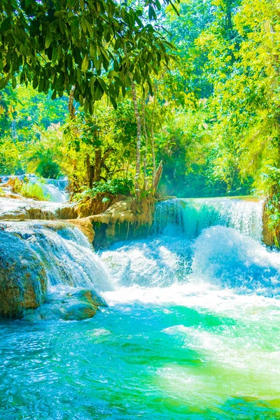 Världens Vackraste Vattenfall Turkos Kuang Vattenfall Luang Prabang Laos — Stockfoto