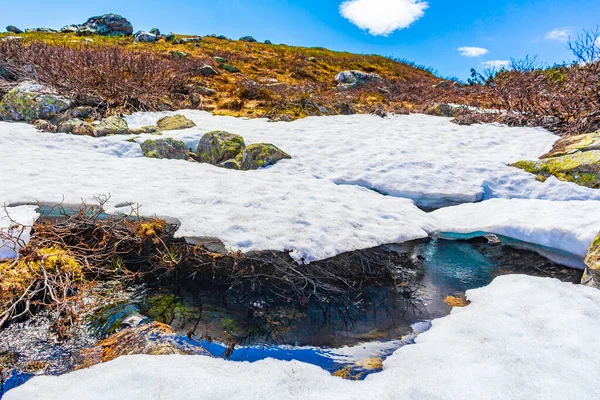 Belle Rivière Storebottane Bord Lac Vavatn Avec Neige Dans Paysage — Photo