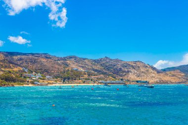 False Bay coast landscape with boulders beaches waves and mountains in Simons Town Cape Town Western Cape South Africa.