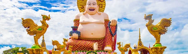 Colorato Enorme Grasso Ridere Statua Buddha Nel Tempio Wat Plai — Foto Stock