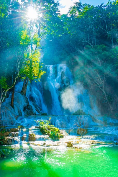 Mundos Mais Belas Cachoeiras Turquesa Kuang Cachoeira Luang Prabang Laos — Fotografia de Stock