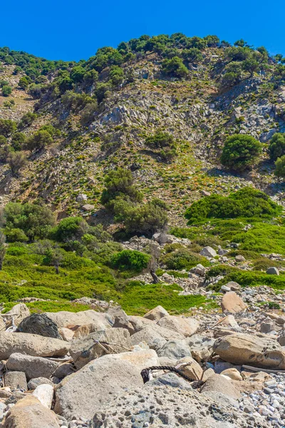 Paisajes Naturales Isla Cos Grecia Con Montañas Acantilados Rocas Costa — Foto de Stock