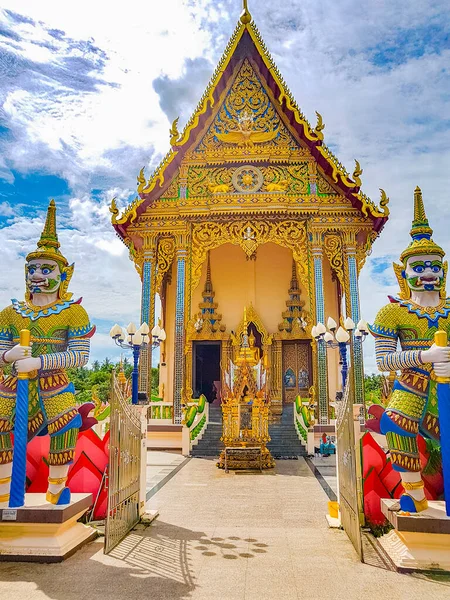 Edifício Arquitetura Colorida Estátuas Wat Plai Laem Templo Koh Samui — Fotografia de Stock