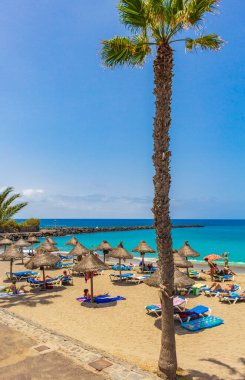 Tenerife İspanya 12. Temmuz 2014 Afrika 'daki Tenerife Kanarya İspanyol adası Playa del Camisn' in manzara ve sahil manzarası