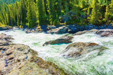 Hemsedal Viken Norveç 'teki Rjukandefossen şelalesinin hızlı akan nehir suyu.