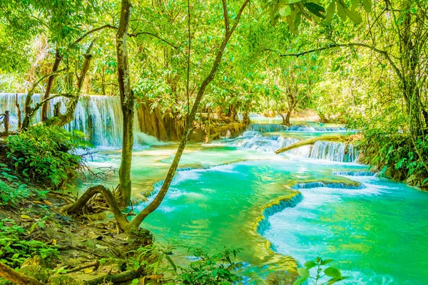 Världens Vackraste Vattenfall Turkos Kuang Vattenfall Luang Prabang Laos — Stockfoto