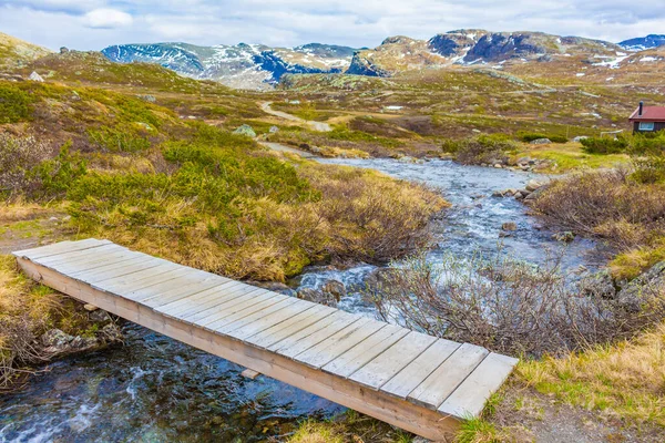 Hemsedal Norveç Teki Vavatn Gölü Üzerindeki Küçük Tahta Köprü Patika — Stok fotoğraf
