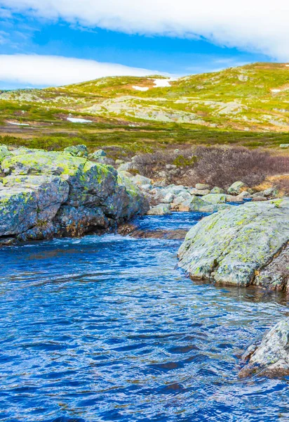 Krásná Storebottane Řeka Jezera Vavatn Sněhem Letní Krajině Hemsedal Norsko — Stock fotografie