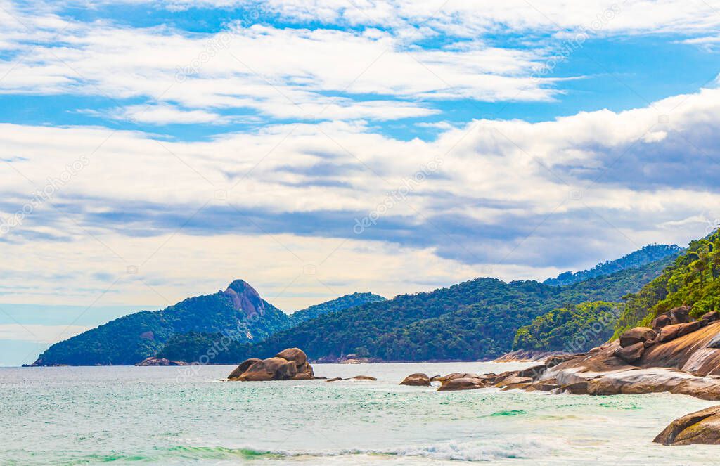 Amazing Praia de Lopes Mendes beach on the big tropical island Ilha Grande in Angra dos Reis Rio de Janeiro Brazil.