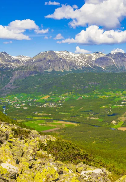 Schönes Talpanorama Norwegen Von Hydalen Hemsedal Mit Verschneiten Bergen Sommer — Stockfoto