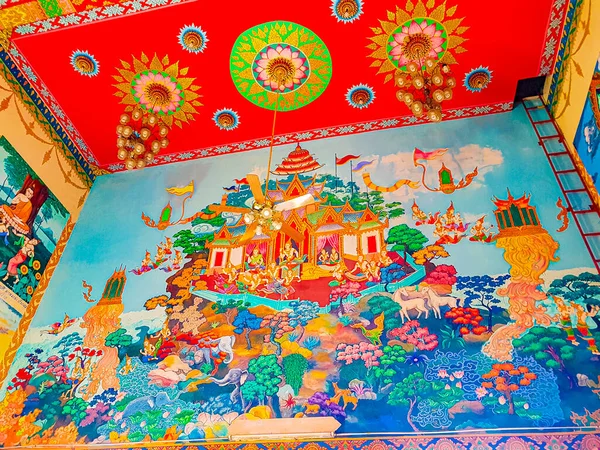Färgglada Buddistmålningar Gallerier Och Konst Inuti Wat Plai Laem Templet — Stockfoto
