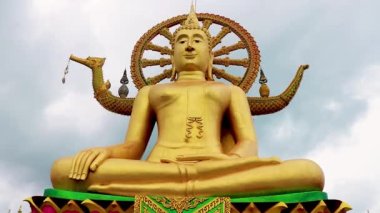 Koh Samui adası Surat Thani Tayland 'daki Wat Phra Yai tapınağındaki dev altın Buda heykeli..