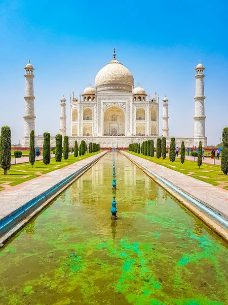 Тадж Махал Агра Индии Мавзолей Мрамора Панорама Знаменитых Симметричных Садов — стоковое фото