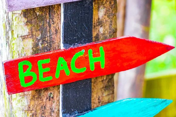 Sand Beach Surf Relax Colorful Directional Wooden Arrows Mangrove Beach Stock Image