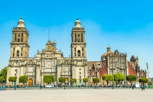 Cathedral of Mexico City an architectural masterpiece with blue sky in the center of Mexico City in Mexico.