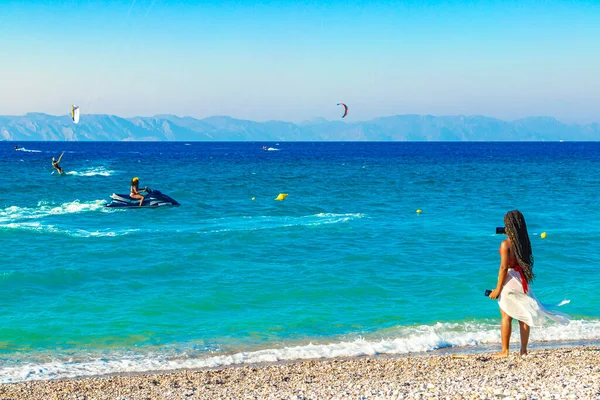 Rhodes Greece Setembro 2018 Relaxe Jetski Windsurf Turismo Férias Rodes — Fotografia de Stock