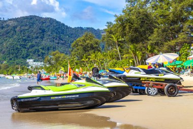 Kathu Phuket Thailand 13. October 2025 Jet ski jetski for tourists and turquoise blue water at the beach in Patong Beach Kathu District Phuket Island Province Southern Thailand in Southeast Asia.