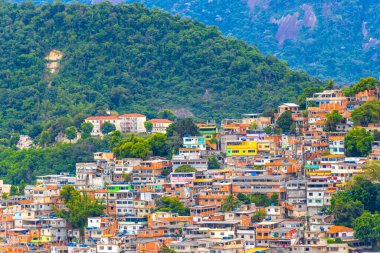 Rio de Janeiro Eyaleti Rio de Janeiro Brezilya 'da tropikal doğada gecekondu evleri olan dağ tepeleri..