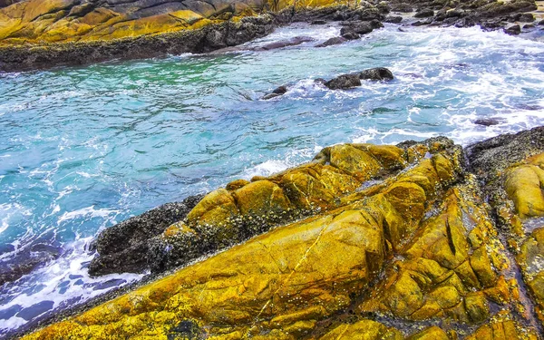 Rocky Kalim Plajı tropikal manzara manzarası turkuaz mavisi berrak su dalgaları ve kayalarla Patong Sahili Kathu Bölgesi Phuket Adası Güney Tayland.