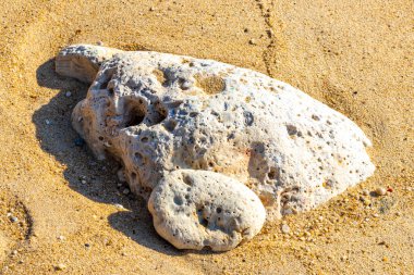 Güneydoğu Asya 'da Patong Sahili' nde Kathu Bölgesi Phuket Adası 'ndaki Turkuaz yeşil ve mavi sularda mercan mercan çakıl taşları ve kaya kayaları..