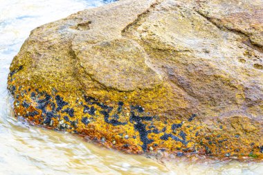 Kalim Sahili tropik kayalık manzara manzarası turkuvaz mavisi berrak su dalgaları Ilha Grande Büyük Adası 'nda kum ve kaya kayaları Angra dos Reis Rio de Janeiro Brezilya.