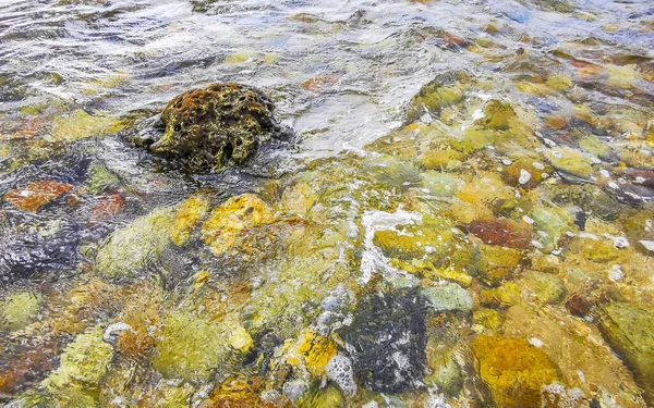 Kalim Sahili tropik kayalık deniz manzarası turkuvaz mavisi berrak su dalgaları ile Patong Sahili 'nde Kathu Bölgesi Phuket Adası Güney Tayland' da kum ve kayalar.