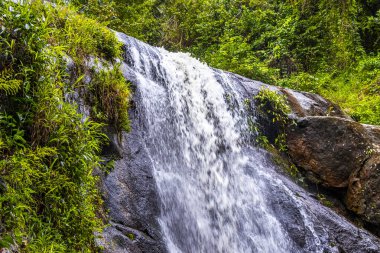 Cachoeira da Feiticeira şelaleleri Ilha Grande Büyük Adası Angra dos Reis Rio de Janeiro Brezilya 'daki tropikal yağmur ormanlarında çağlıyor..