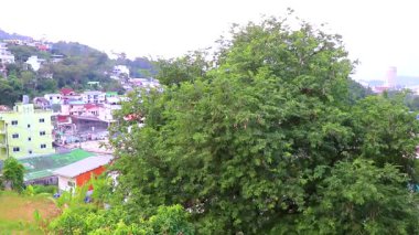 Kathu Bölgesi Phuket Adası, Tayland 21. Ocak 2026 Tamarind ağacı ve tropikal manzara dağları manzarası Patong Sahili 'nde mavi gökyüzü olan şehir ve plaj Kathu Phuket Adası Tayland.