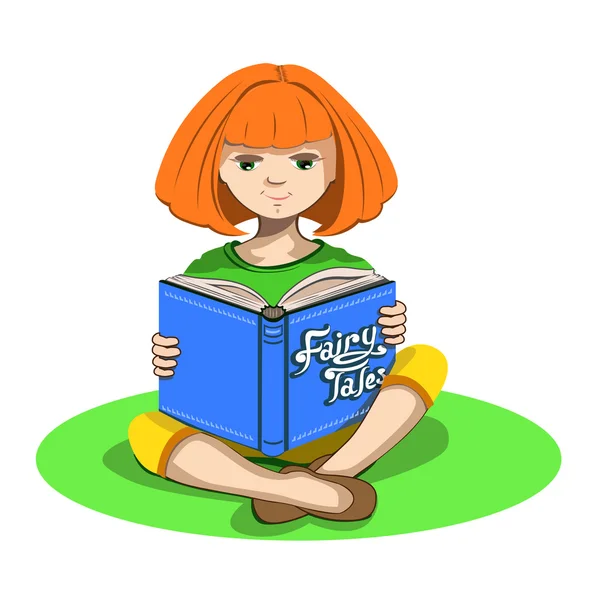 Petite fille et un livre de contes de fées — Image vectorielle