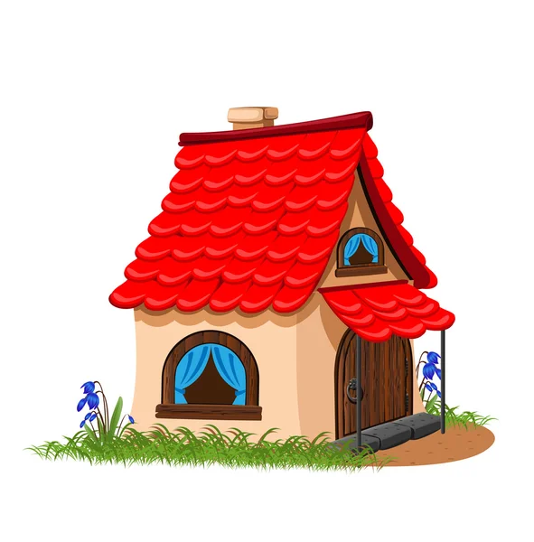 Fairytale huis met rood pannendak — Stockvector