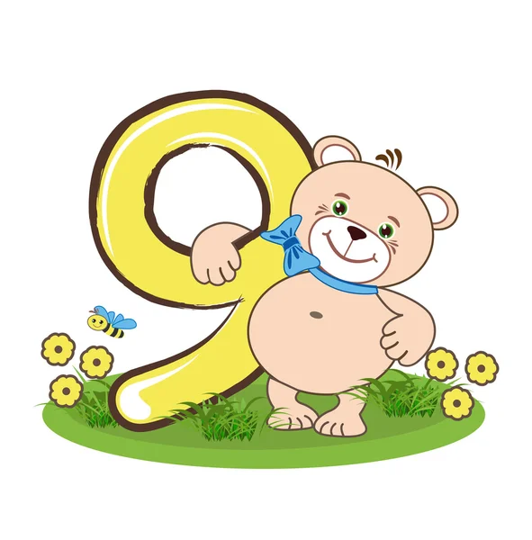 The number nine and cheerful bear — Stock Vector