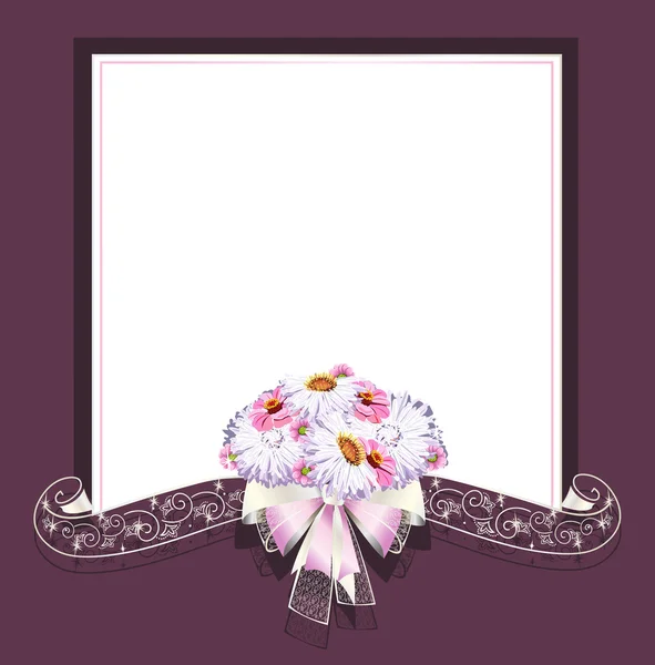 Wedding frame with openwork and satin ribbons — Stock Vector