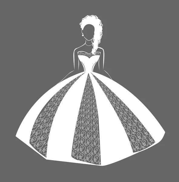 Vestido de novia con inserciones de encaje — Vector de stock