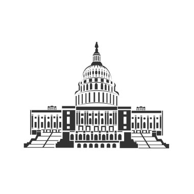 Beyaz arkaplanda Capitol yassı simgesi. Seyahat işaretleri. Washington 'ın mimarisi. Vektör illüstrasyonu.
