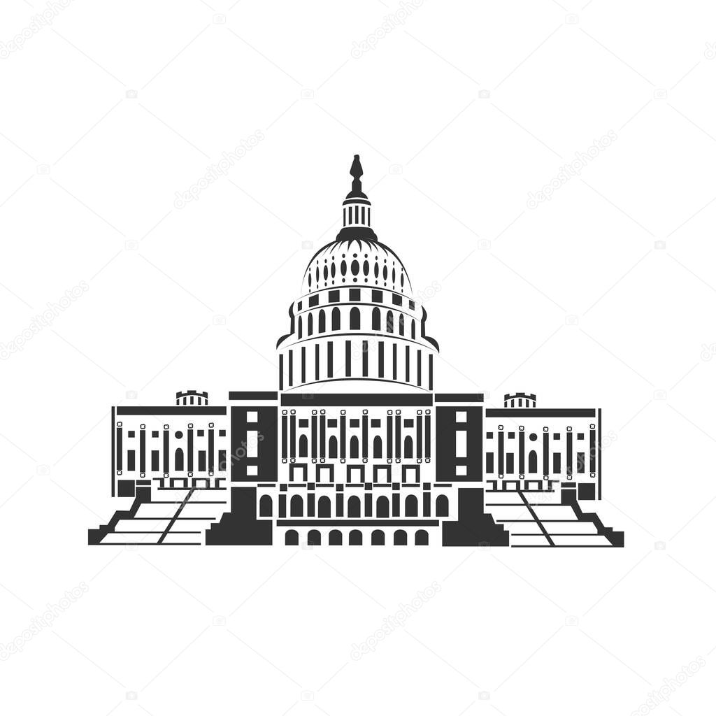 Capitol flat icon on white background. Travel landmark. Architecture of Washington. Vector illustration.