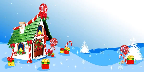 Fondo Navidad Con Casa Papá Noel Regalos Dulces Feliz Navidad — Archivo Imágenes Vectoriales