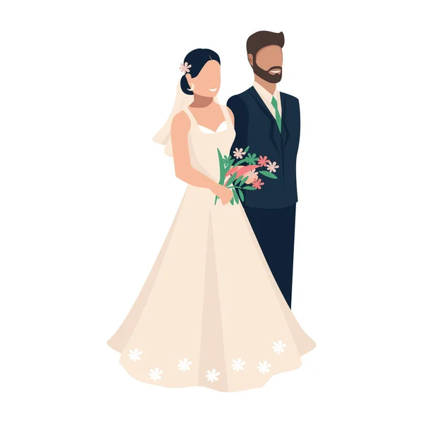 Šťastná Nevěsta Ženich Berou Plochá Vektorová Ilustrace Milenců Muže Ženy — Stockový vektor