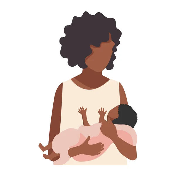 出産後 腕の中で赤ちゃんを持つ幸せな黒いお母さん 母親としての喜び 子供への愛とケア 母の日だ 分離ベクトル図 — ストックベクタ