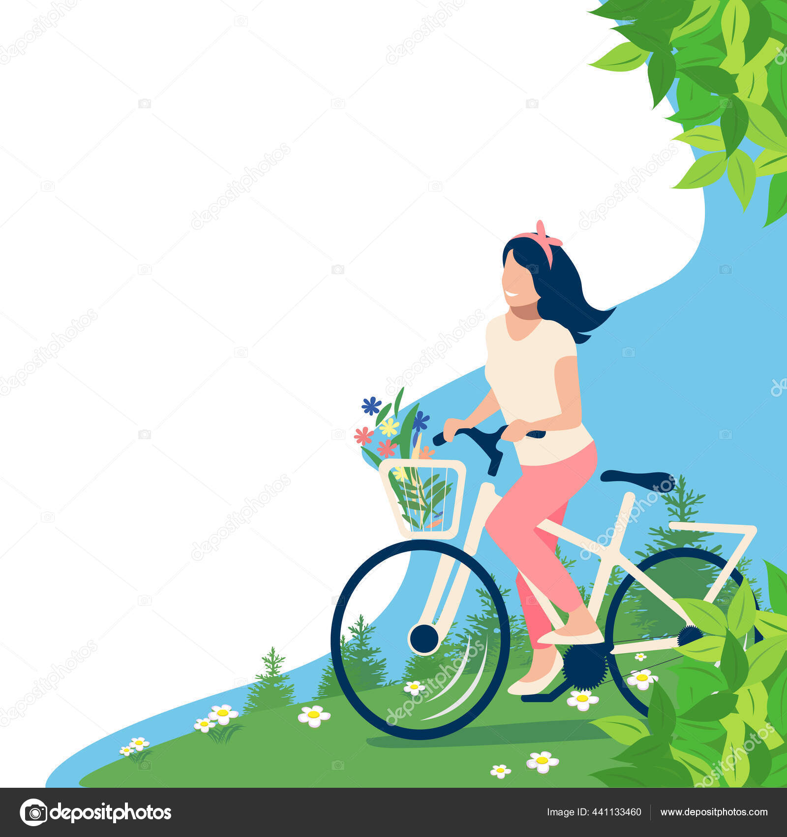 Gadis Itu Mengendarai Sepeda Musim Panas Taman Olahraga Rekreasi Dan Stok Vektor C Liana2012 441133460